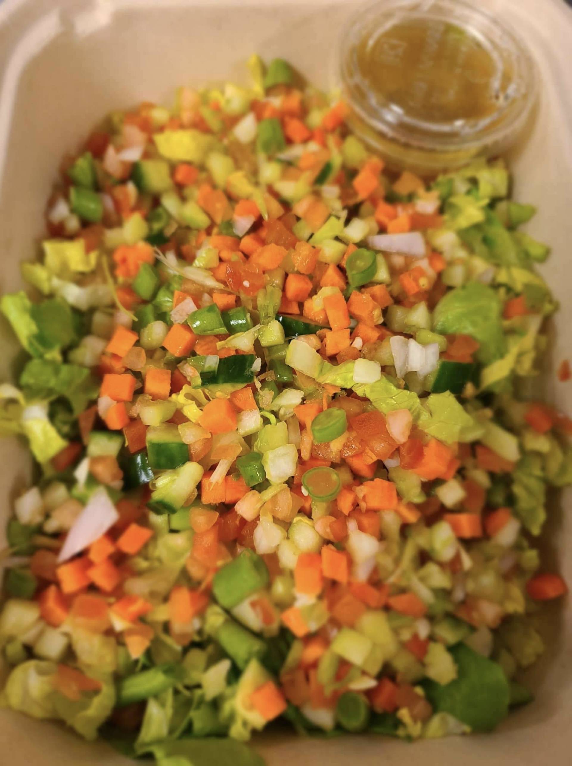 Chopped Salad with salmon burger