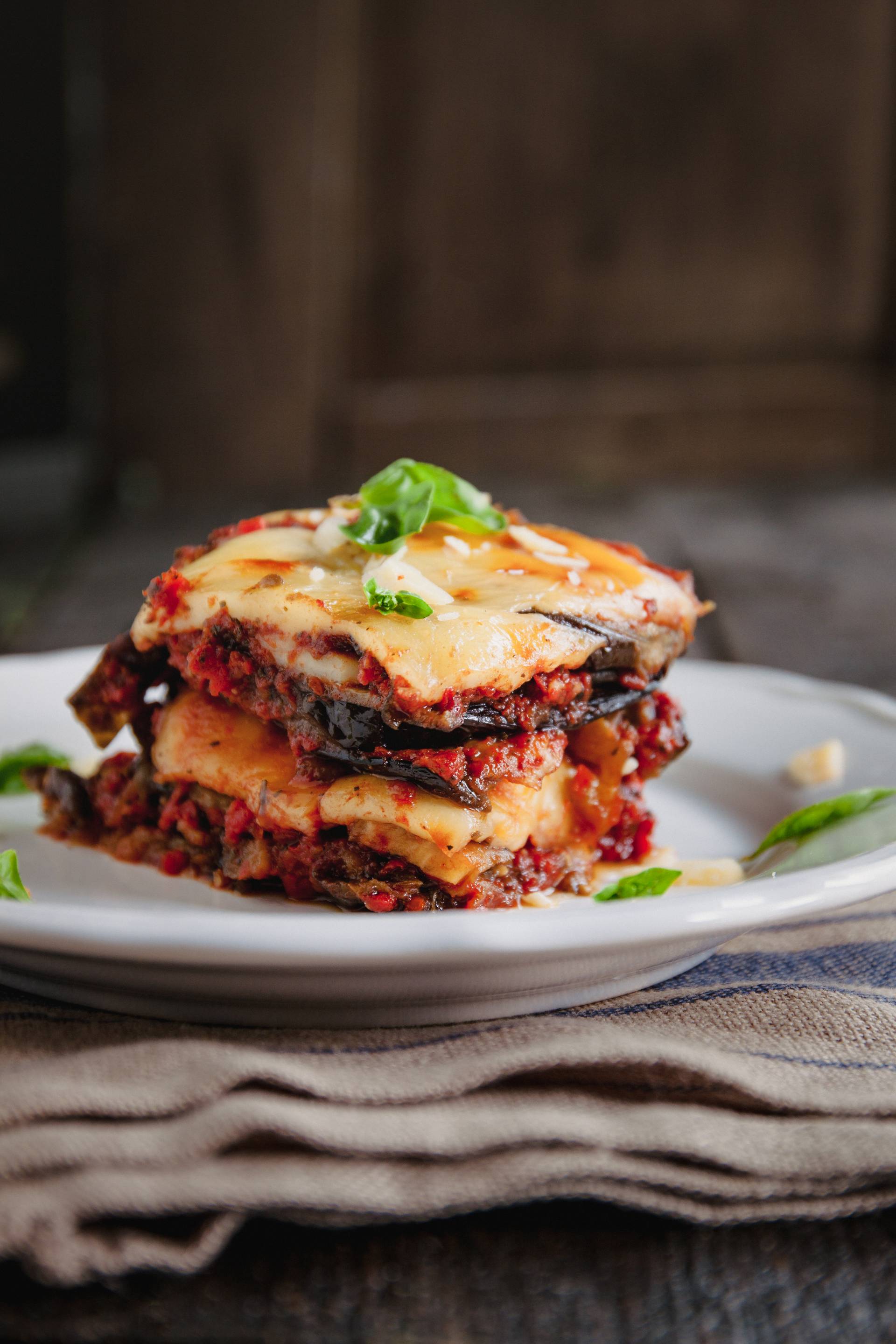 Eggplant parmesan with zucchini noodles