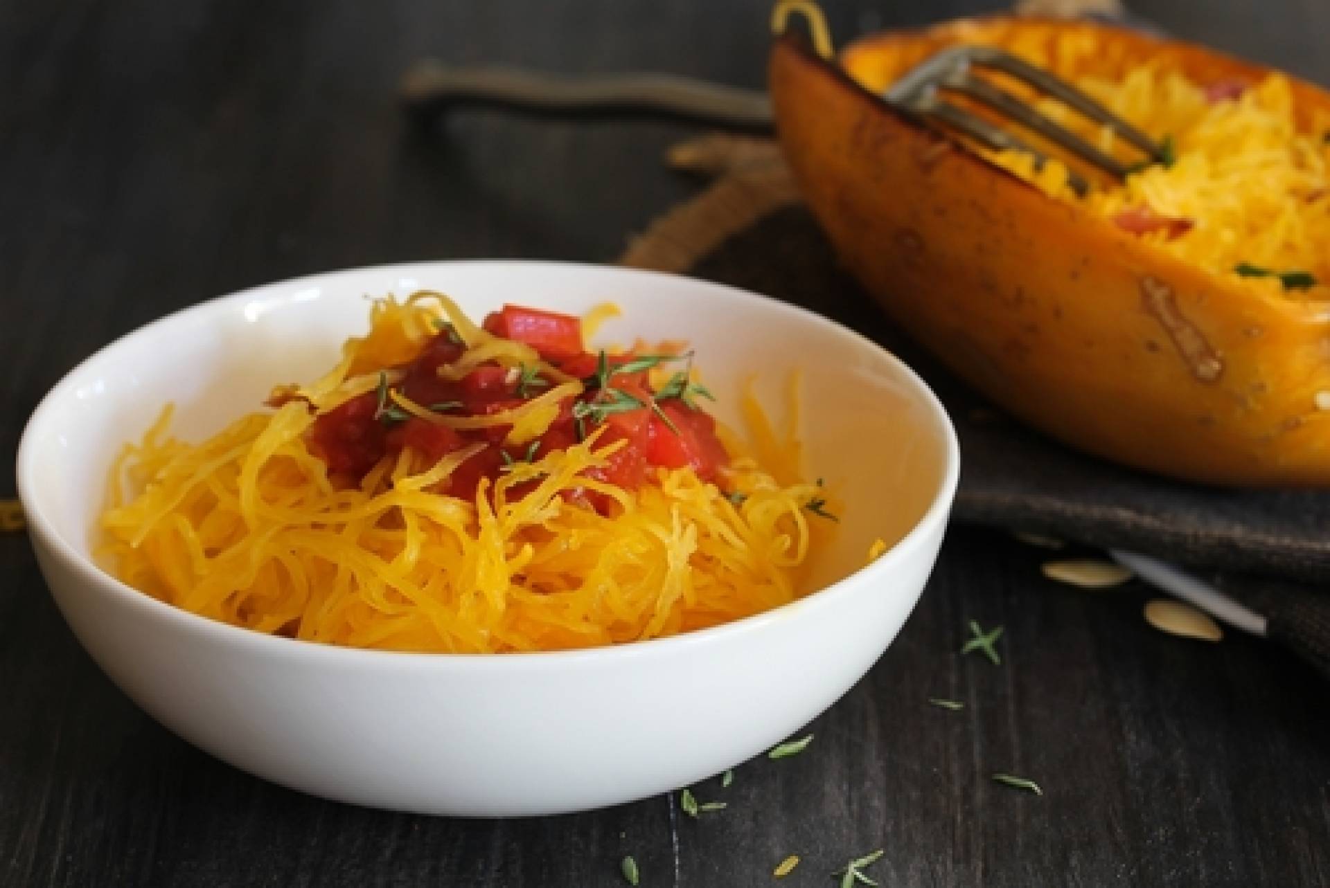 Spaghetti Squash With Garlic & Herb Roasted Chicken