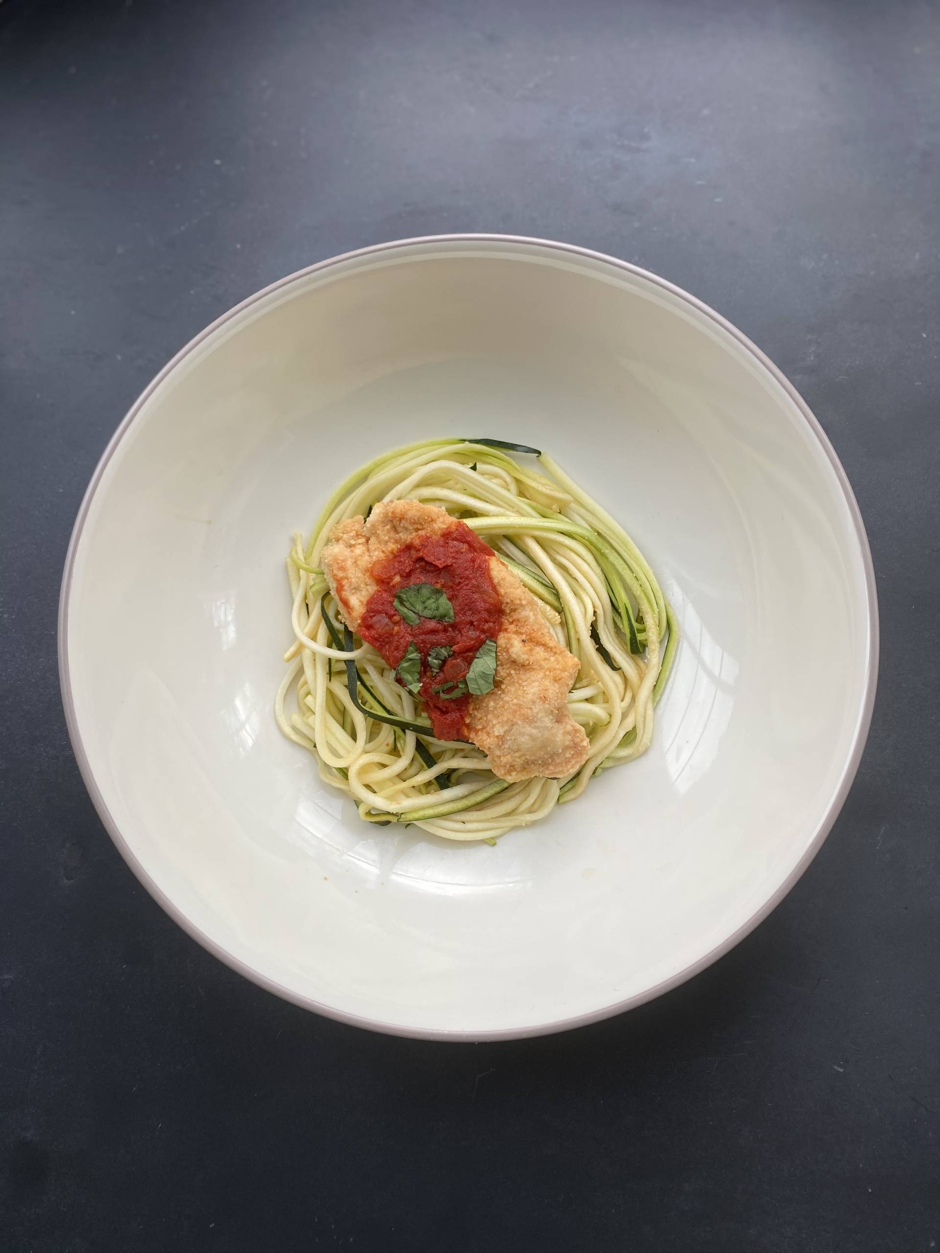 Chicken ‘Parmesan’- squash noodles Chicken ‘Parmesan’- squash noodles